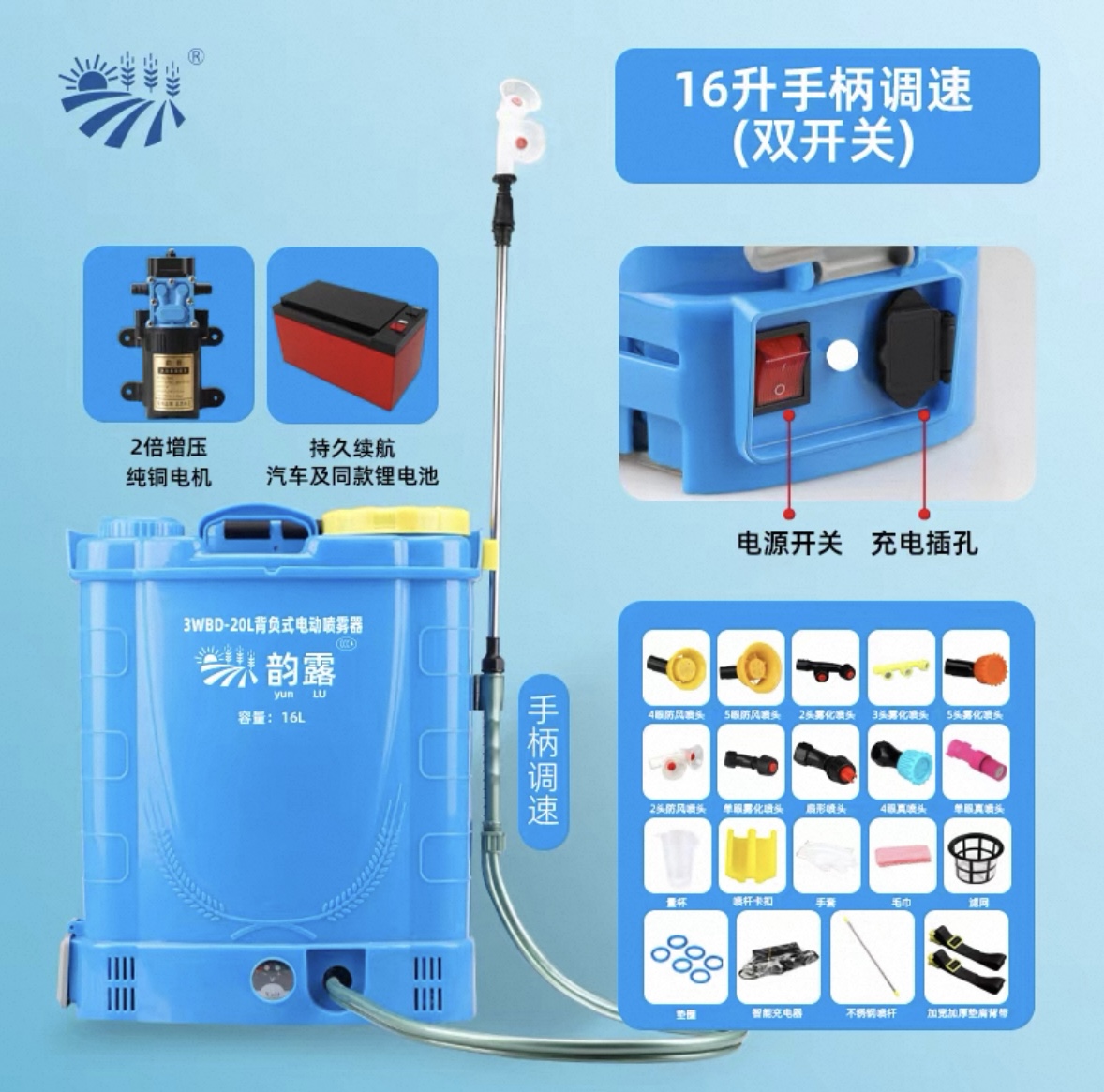 Electric Sprayer Backpack - Pulverizador Eléctrico de 16L, Soplador Agrícola,